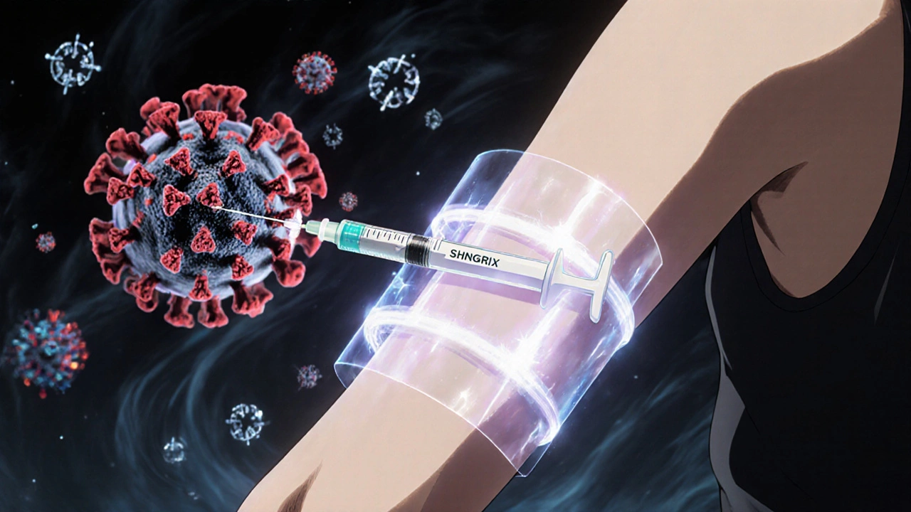 Immunocompromised person protected by vaccine energy against a dark shingles virus