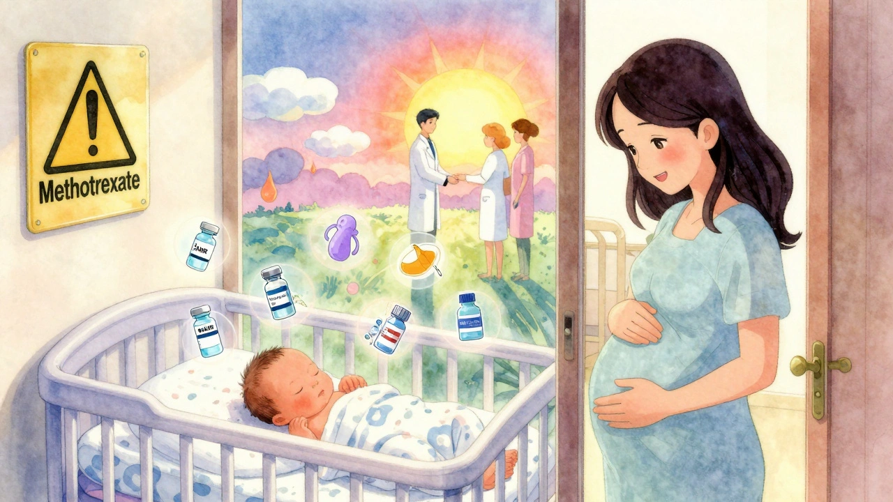Newborn sleeping peacefully with vaccine symbols and breastfeeding icons, mother smiling nearby.