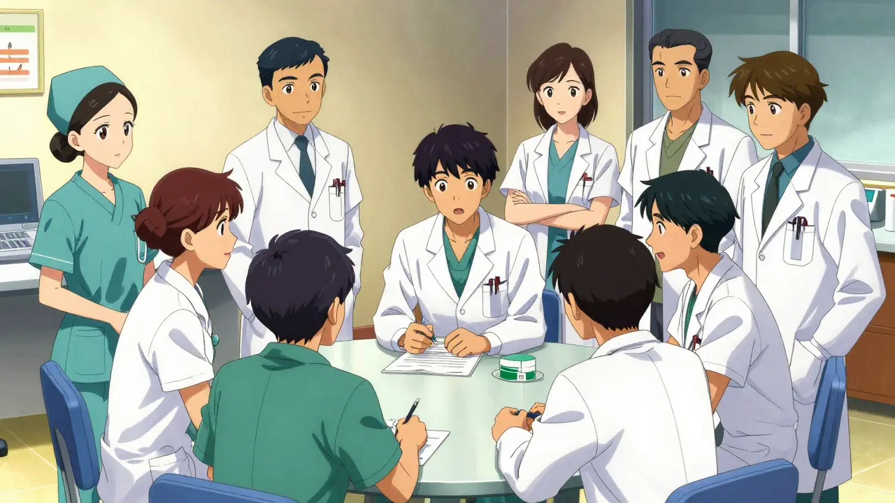 Medical team meeting for safety training simulation