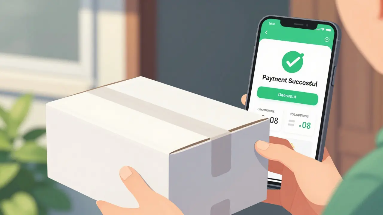 Anime style depiction of a pharmacy package delivered to a home